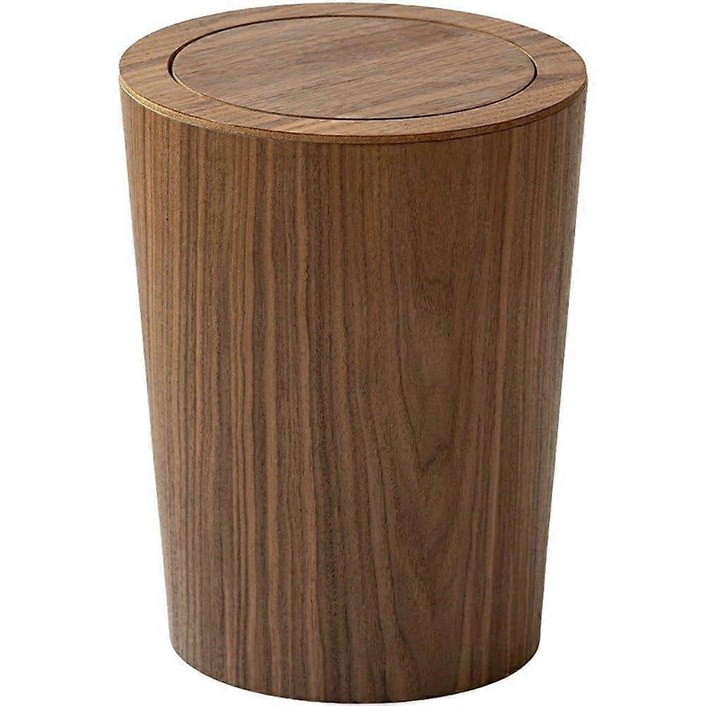 Wood Trash Can Swing Lid Waste Paper Basket Rustic Vintage Garbage Can Desk Trash Bin For Bedroom Style 1