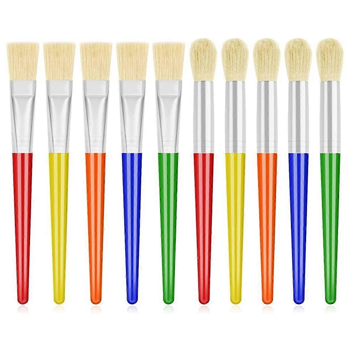 10pcs Large Paint Brushes Round and Flat Preschool Paint Brushes