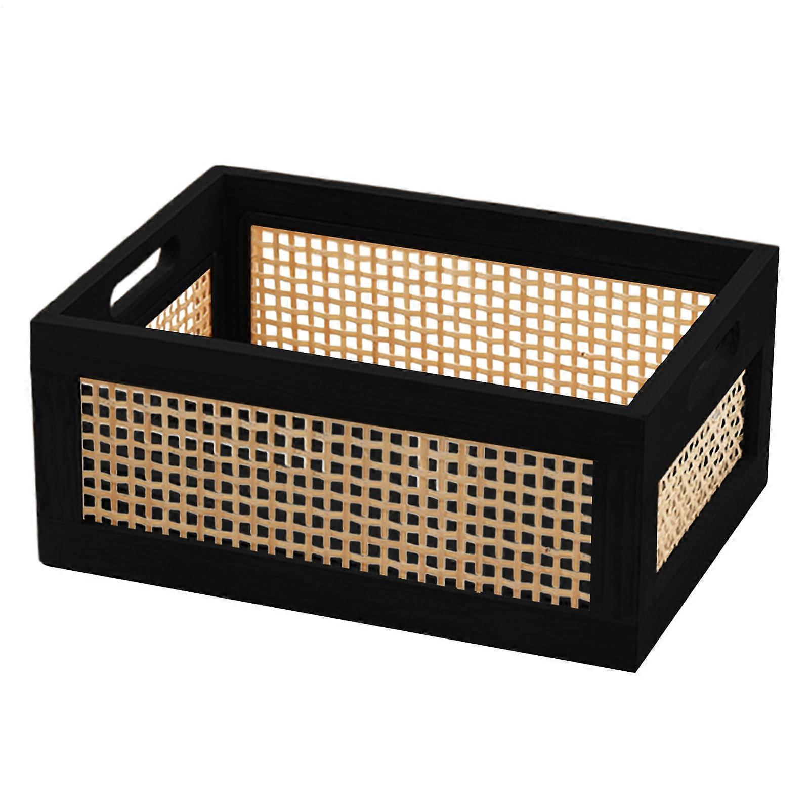 Woven Storage Baskets 12x8x6 Inch, Wood Shelf Bins With Carry Handles, Home Decor Organizer For Neat And Tidy Storage