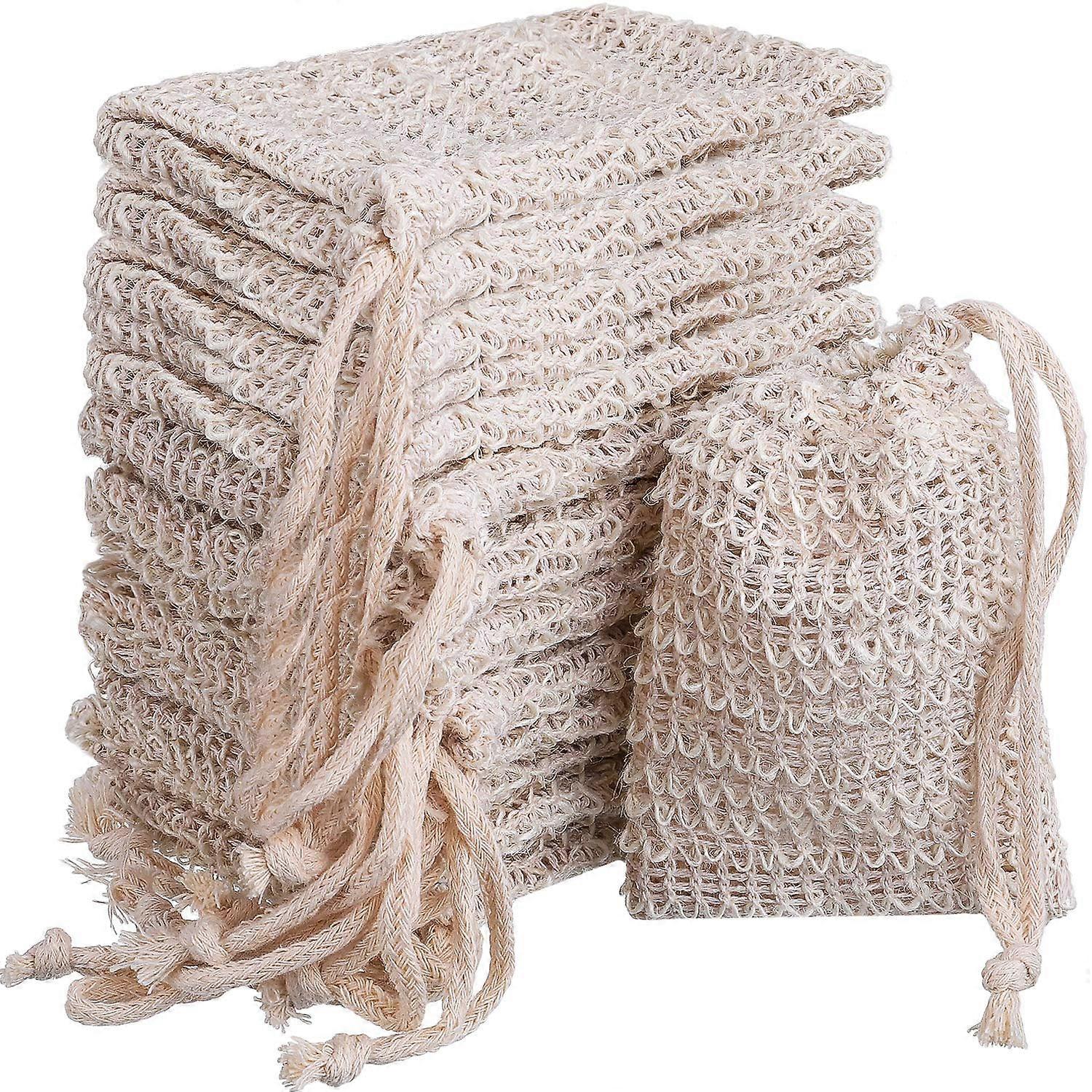 Soap Saver Bags Set of 15 Exfoliating Sisal Mesh Pouches with Drawstring for Bath and Shower Use