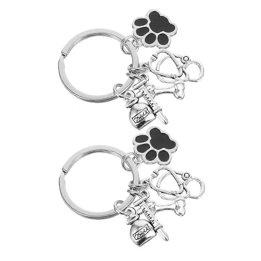 Dog Keepsake Keychain With Professional Veterinarian Image For Everyday Use Silver 1.97X1.18X0.20IN 2Pcs