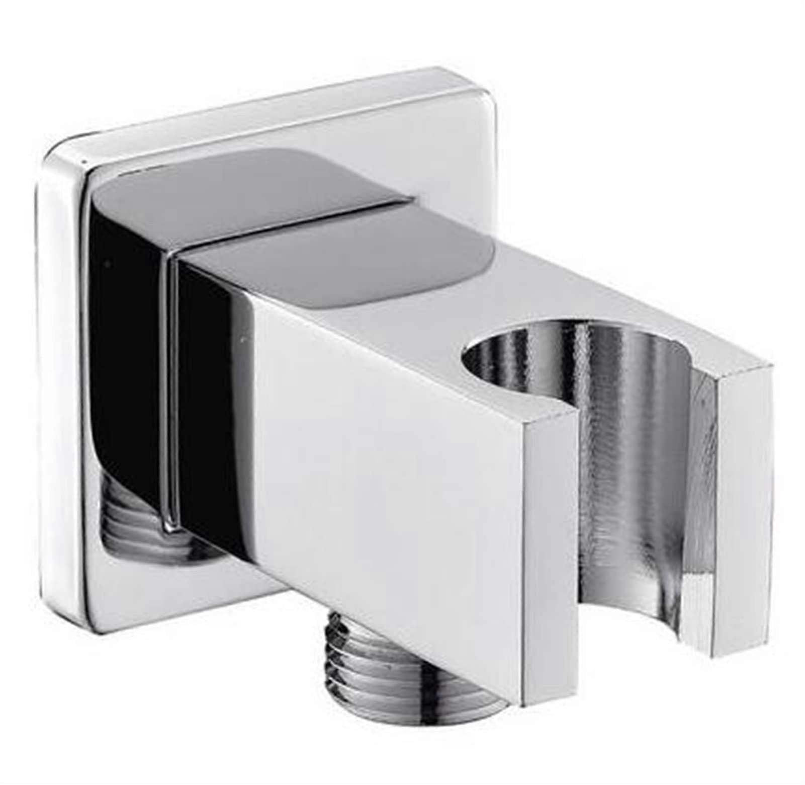 Square Handheld Shower Head Holder, Wall Mounted Bracket with Outlet Elbow, Durable Bathroom Support