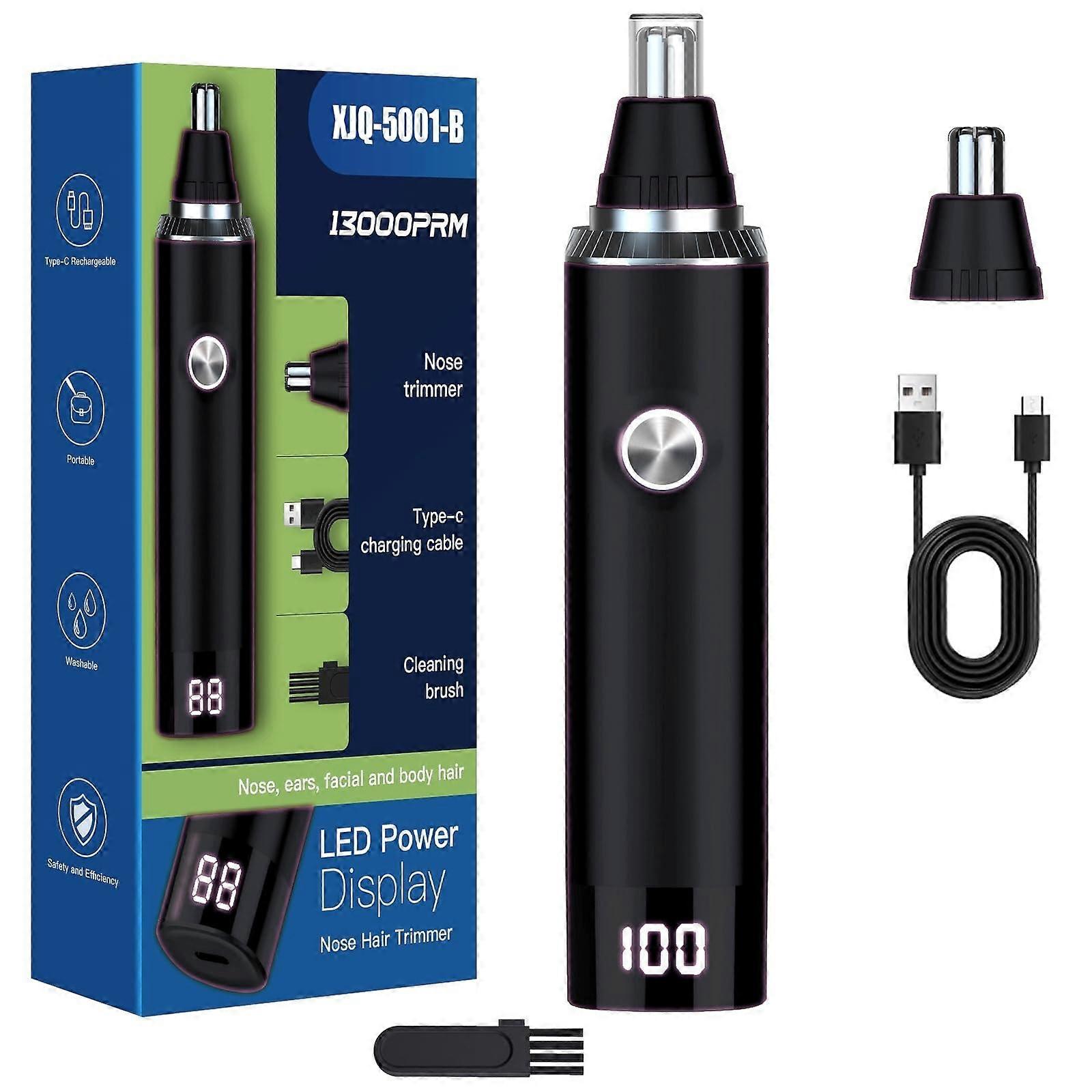 Nose Hair Trimmer with LED Display, Waterproof Dual Blade, USB TypeC Rechargeable for Men and Women