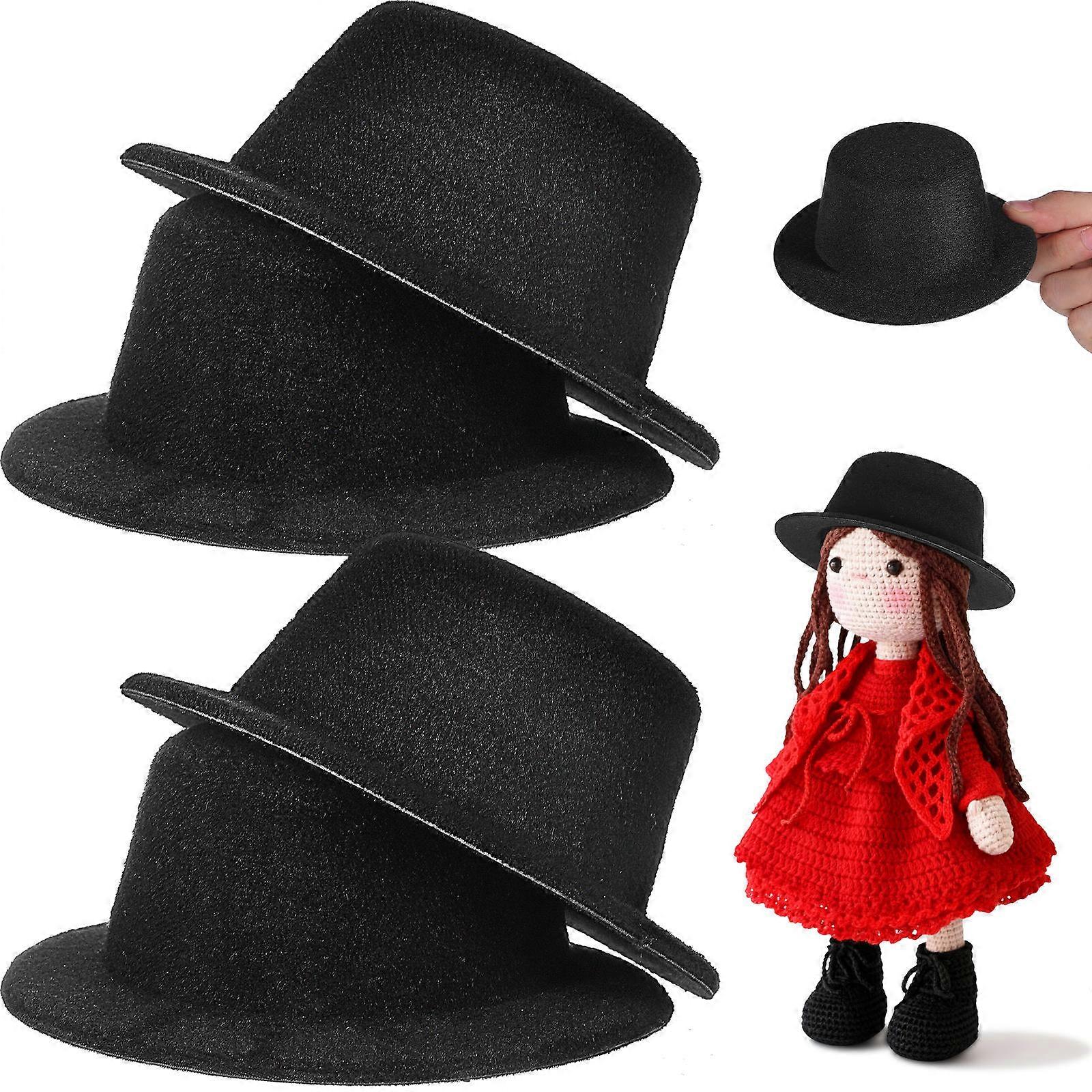 Handmade Black Flat Top Decorative Doll Clothes Decor 4Pcs Diy Accessory