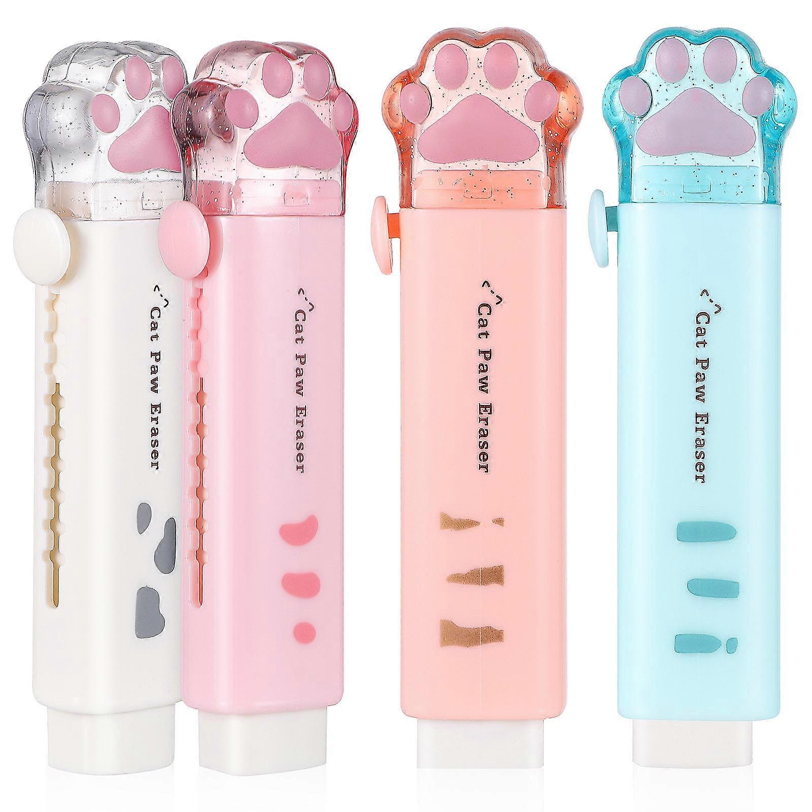 Assorted Color Cat Paw Rubber Erasers for Student Use 20Pcs Retractable