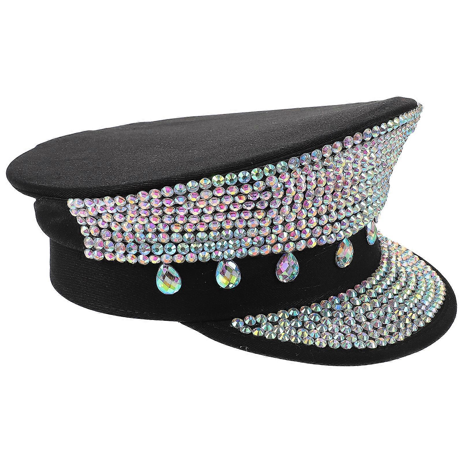 Silver Rhinestone Captain Hat for Decoration 1 Piece Elegant Party Accessory