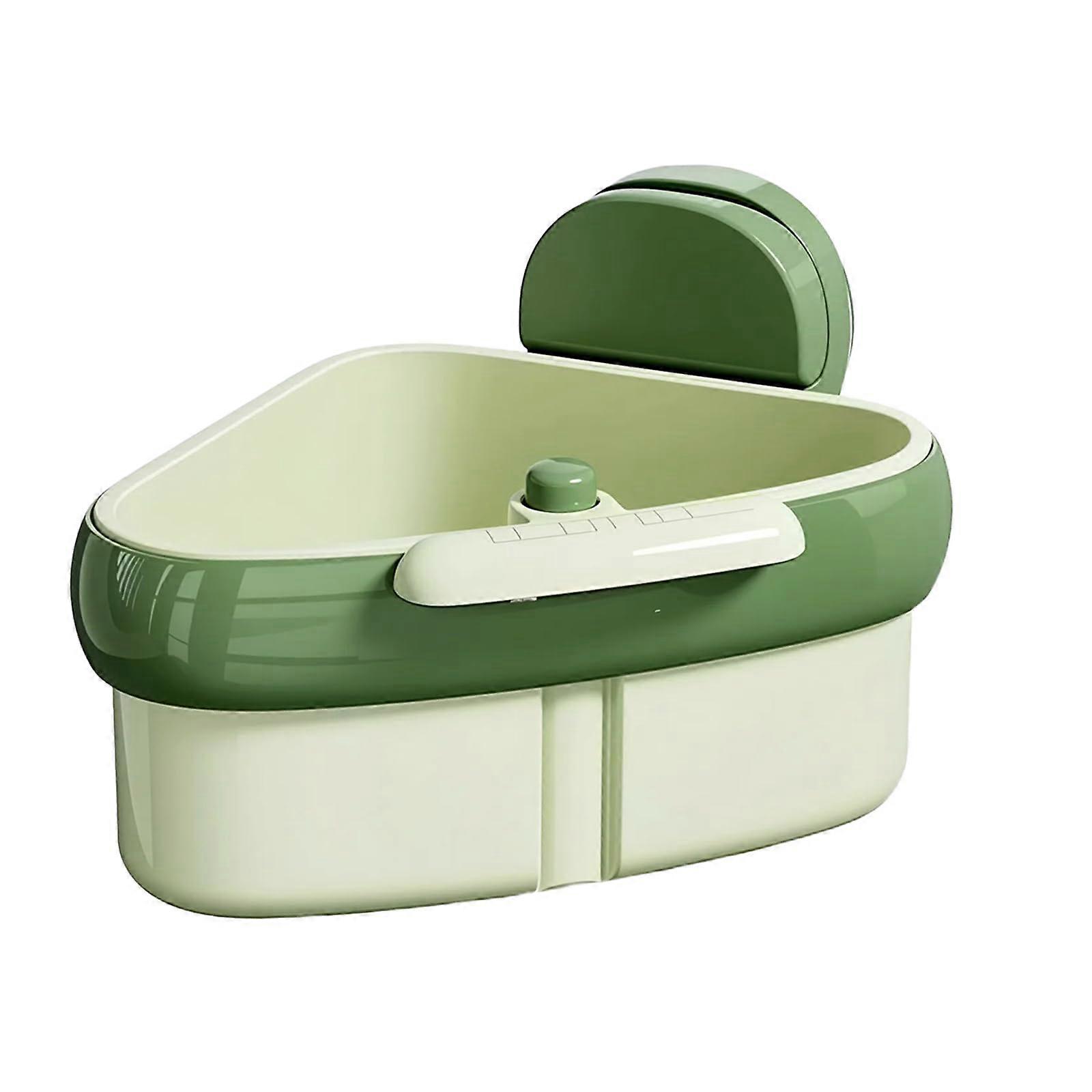 Corner Sink Strainer Basket with Suction Cups, OnePress Waste Release, SpaceSaving Design, Green