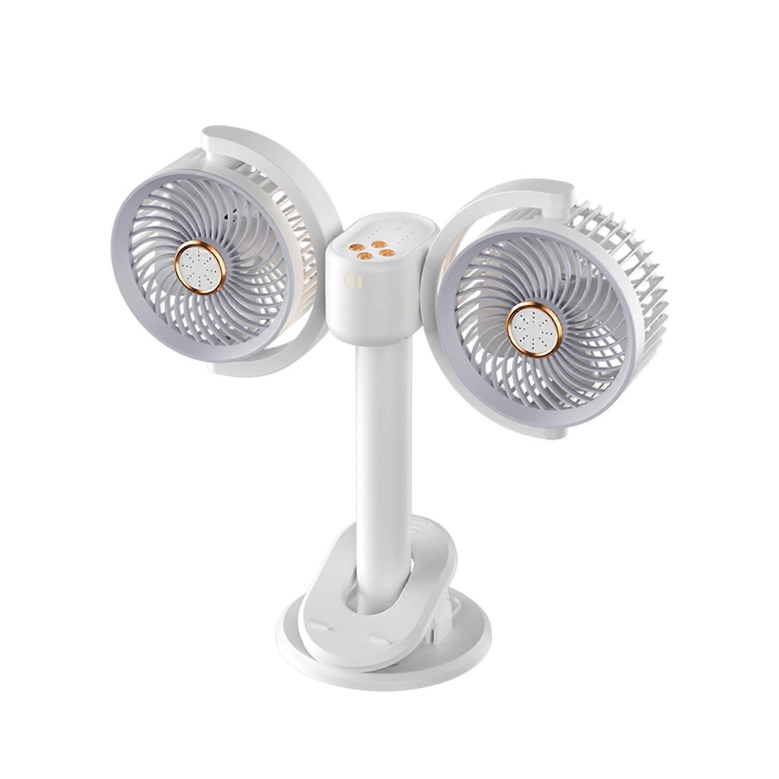 Dual Head Desk Fan 360° Rotation with Adjustable Night Light, 2400mAh Rechargeable USB ClipOn