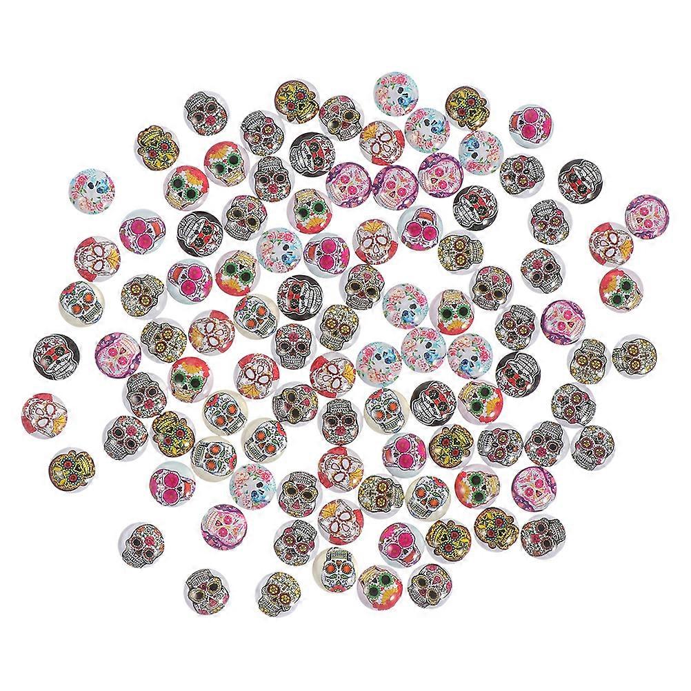 Skull Pattern Glass Patches for Decoration 100Pcs Assorted Colors