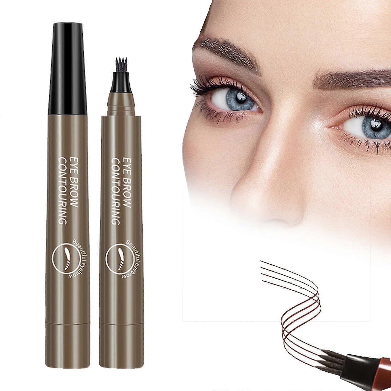 Waterproof Eyebrow Pen with 4 Tip Precision, Long Lasting Sweatproof Microblading Brow Pen Gray Brown