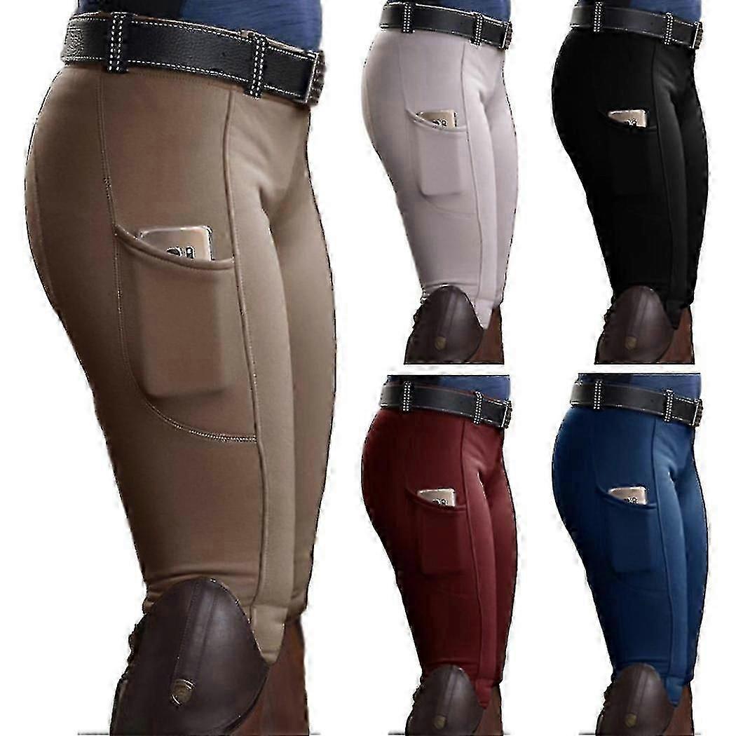 Pantalon d'équitation élastique à poches et effet push-up pour femme, idéal pour les courses hippiques.