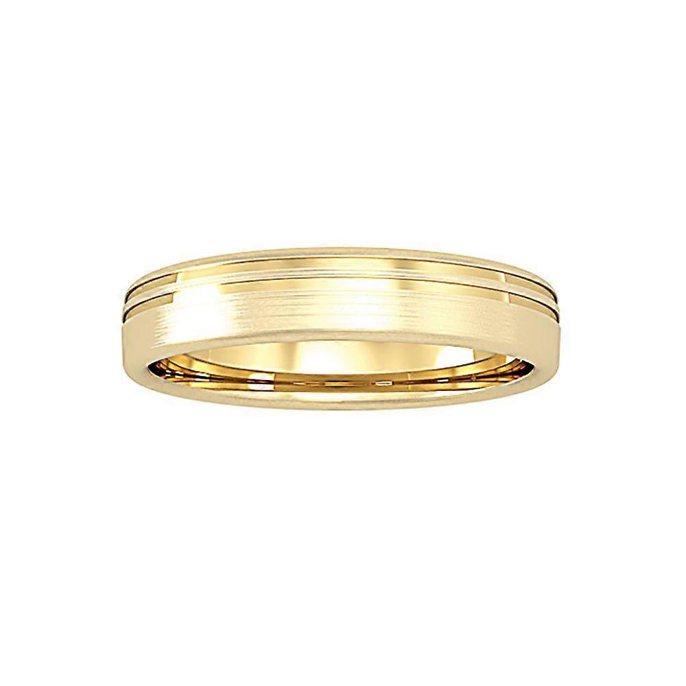 Jewelco London 18K 黄金 Bombe Court 双槽缎面戒指结婚戒指 4 毫米