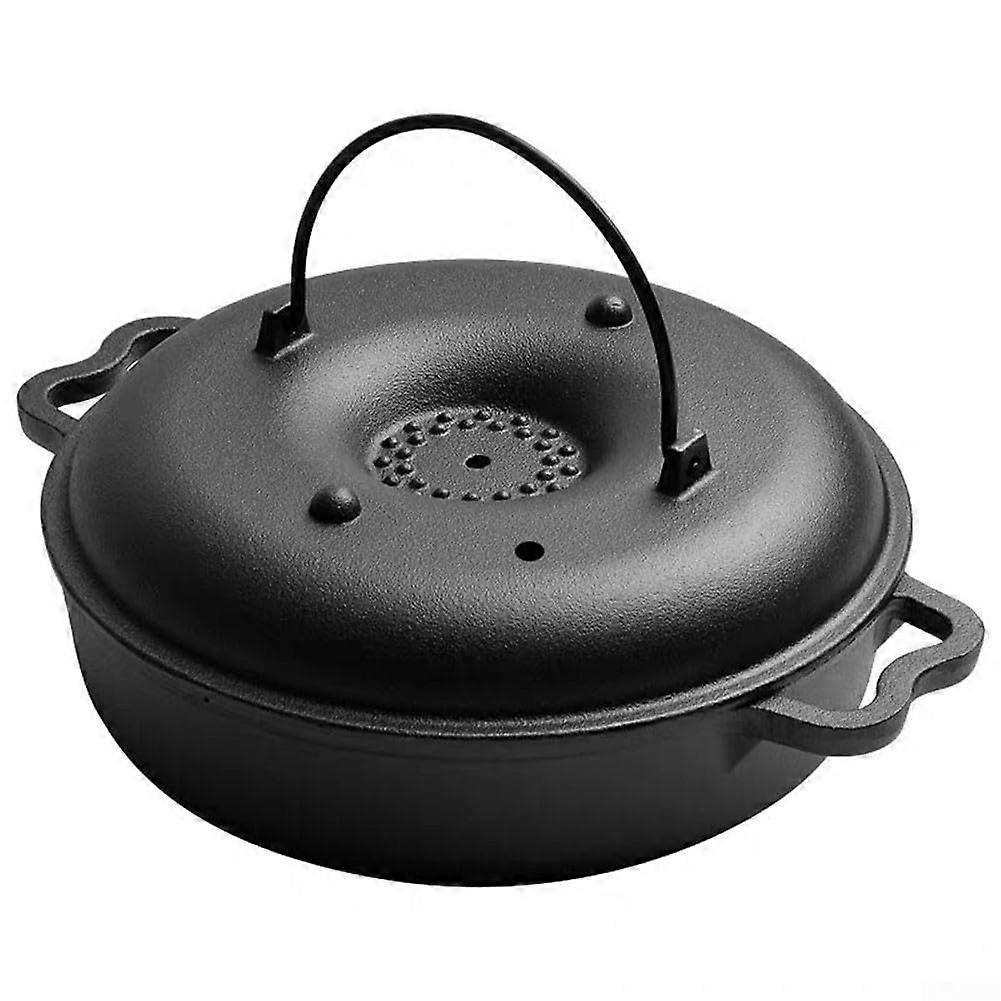 Cast Iron Grill Pan for Camping with Lid, Even Heat Distribution, Multi Cooking Methods
