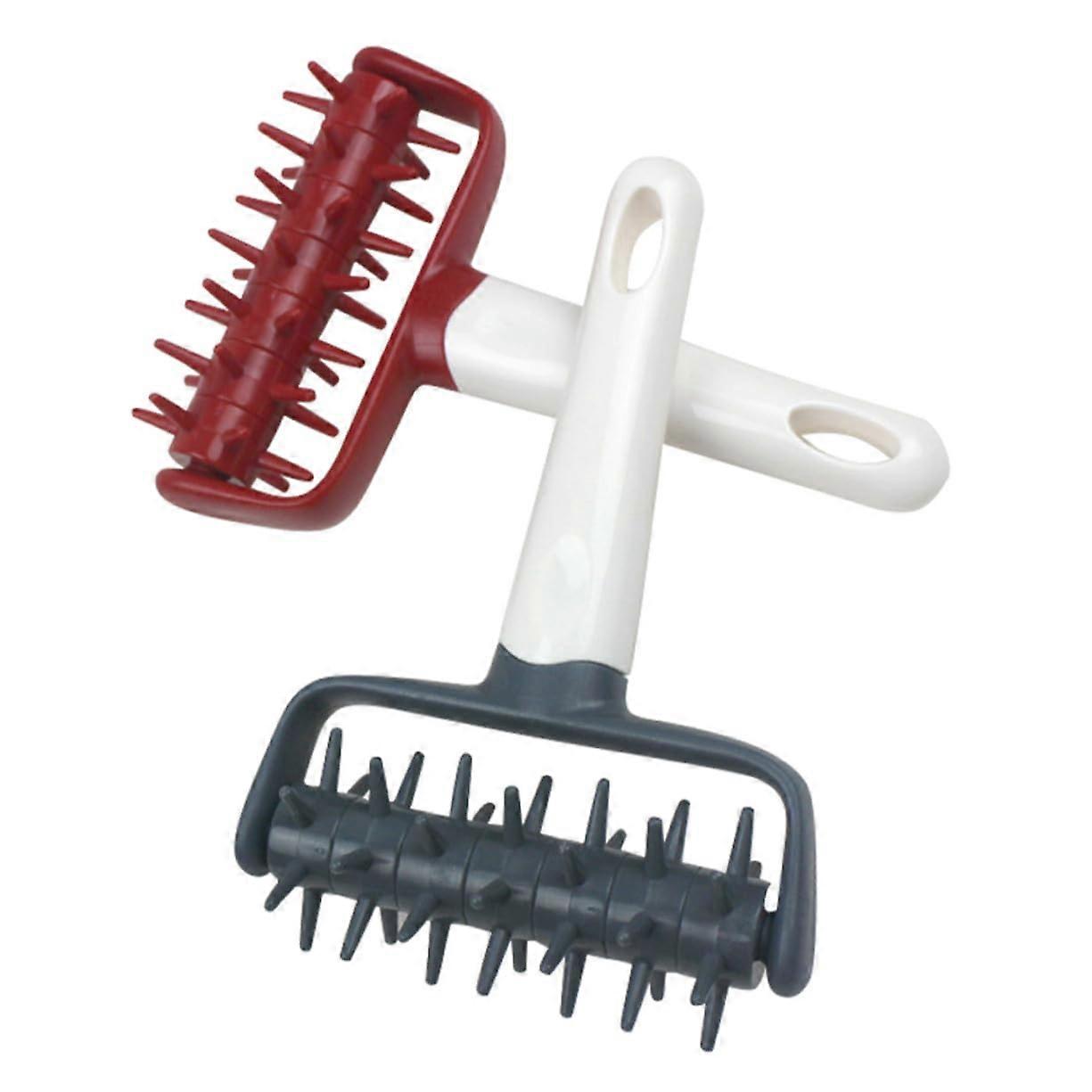 2pcs Pizza Dough Roller and Crust Docking Tool NonStick Baking Set for Pastry Preparation, Deep Gray and Red