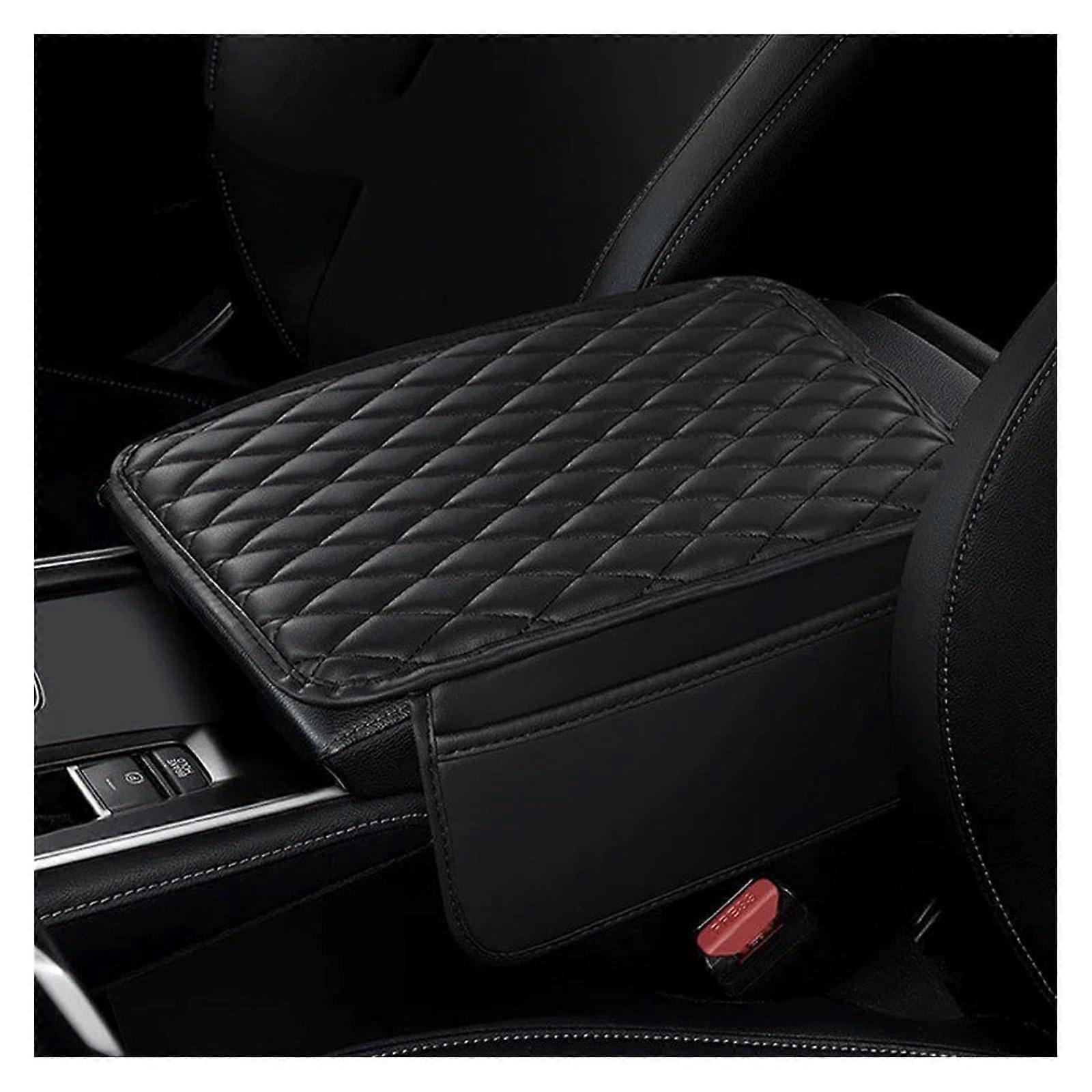 Car Armrest Cushion Leather AntiScratch Center Console Pad with Storage Black Style 1