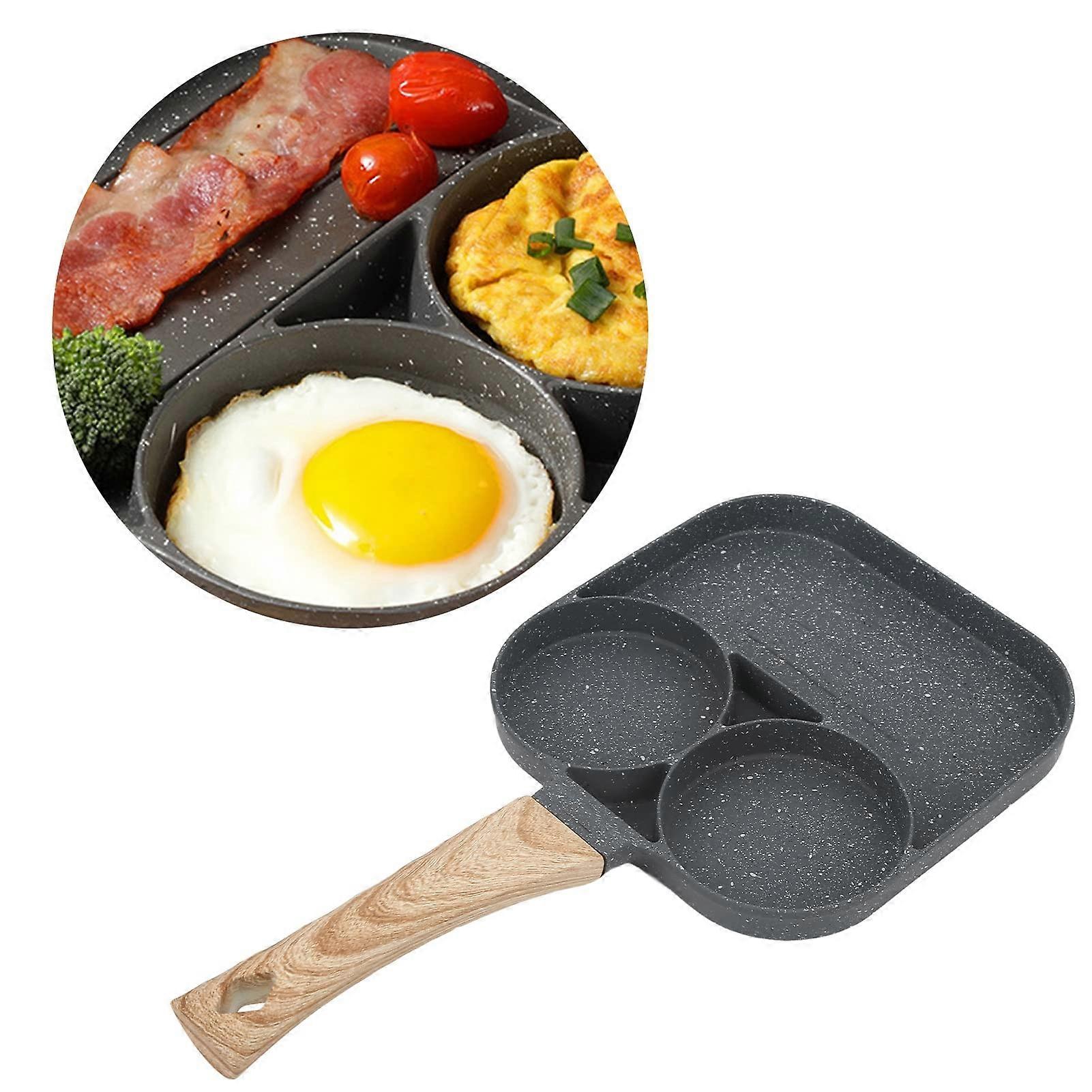 Non Stick Divided Frying Pan with Lid, Induction Compatible Multi Section Breakfast Pan 3 in 1