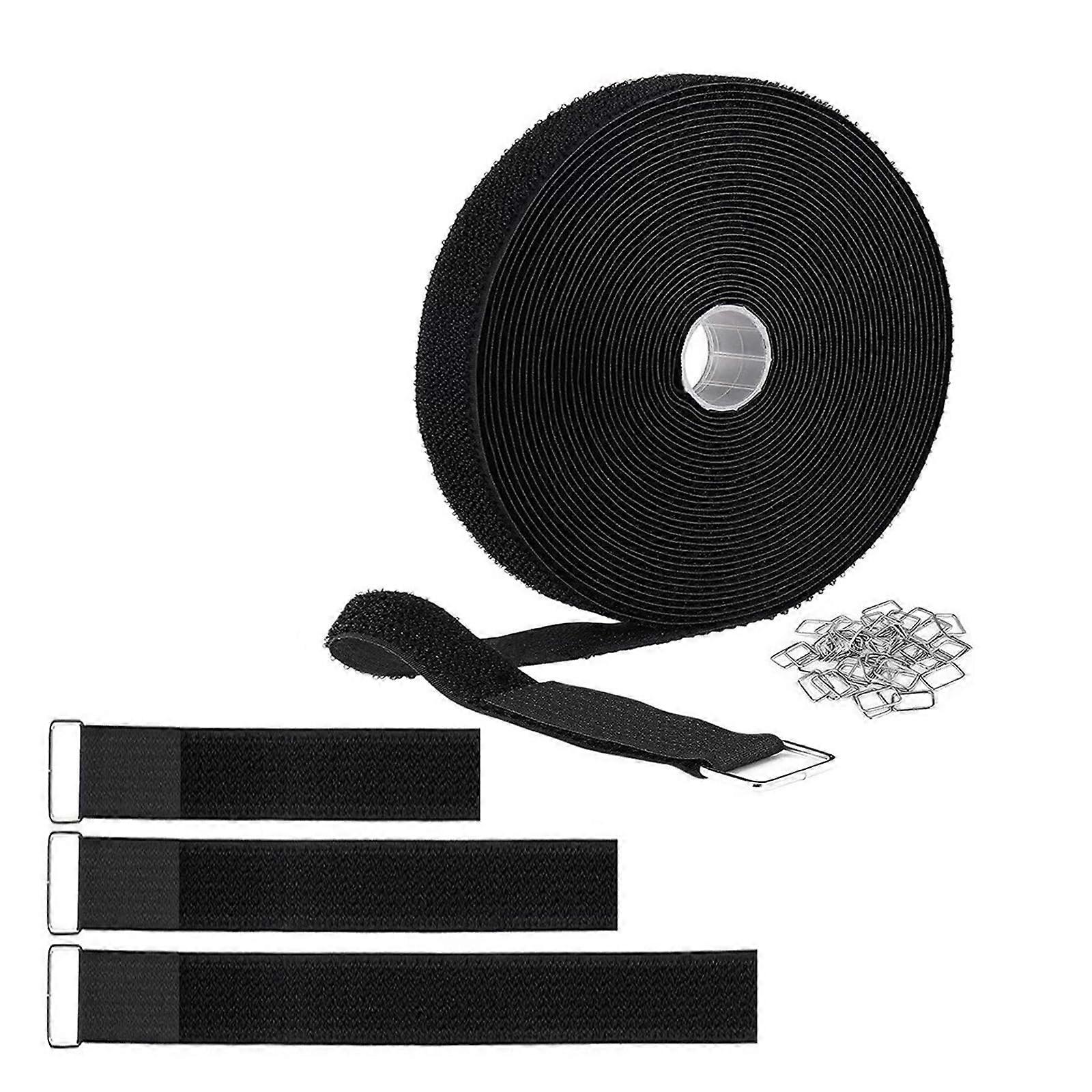 1 Inch x 16 Ft Adjustable Hook and Loop Cable Straps with 25 Metal Buckles for Wire Management