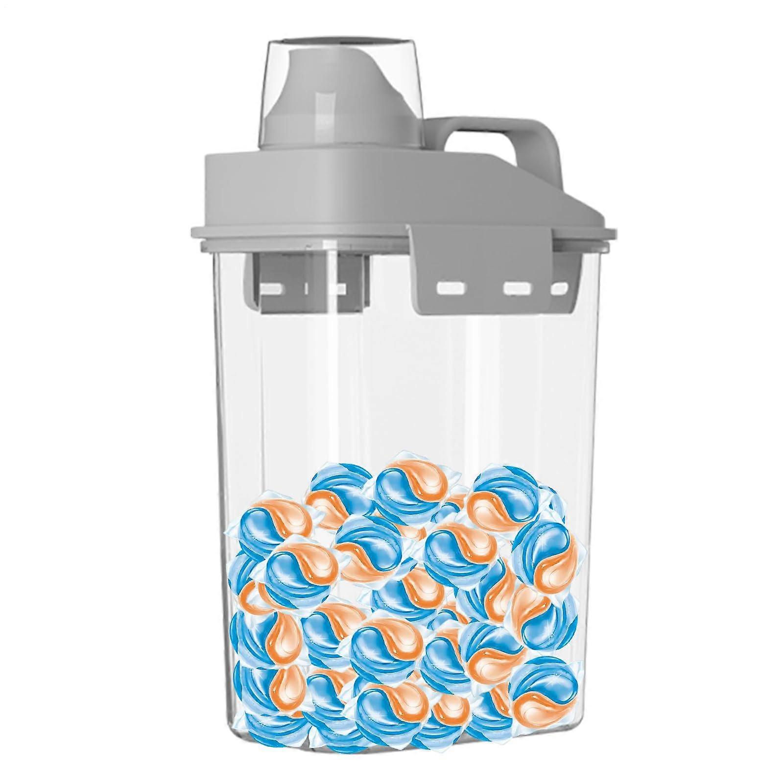Gray Laundry Detergent Dispenser with Lid, Laundry Powder Storage Container, Neutral Color Design