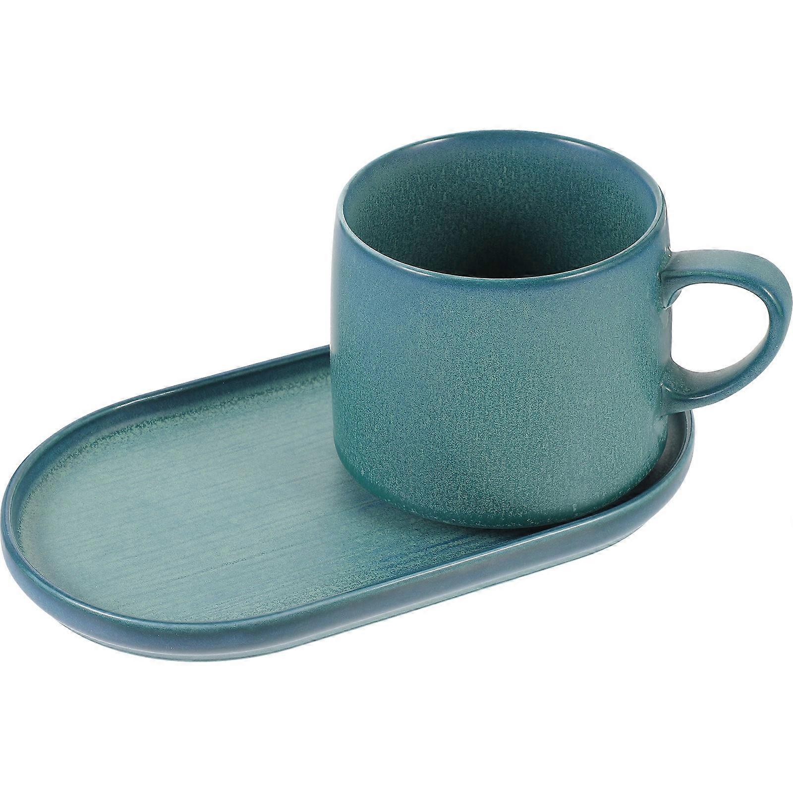 Breakfast Cup Blue Ceramic Mug with Saucer for Home Use Coffee Set