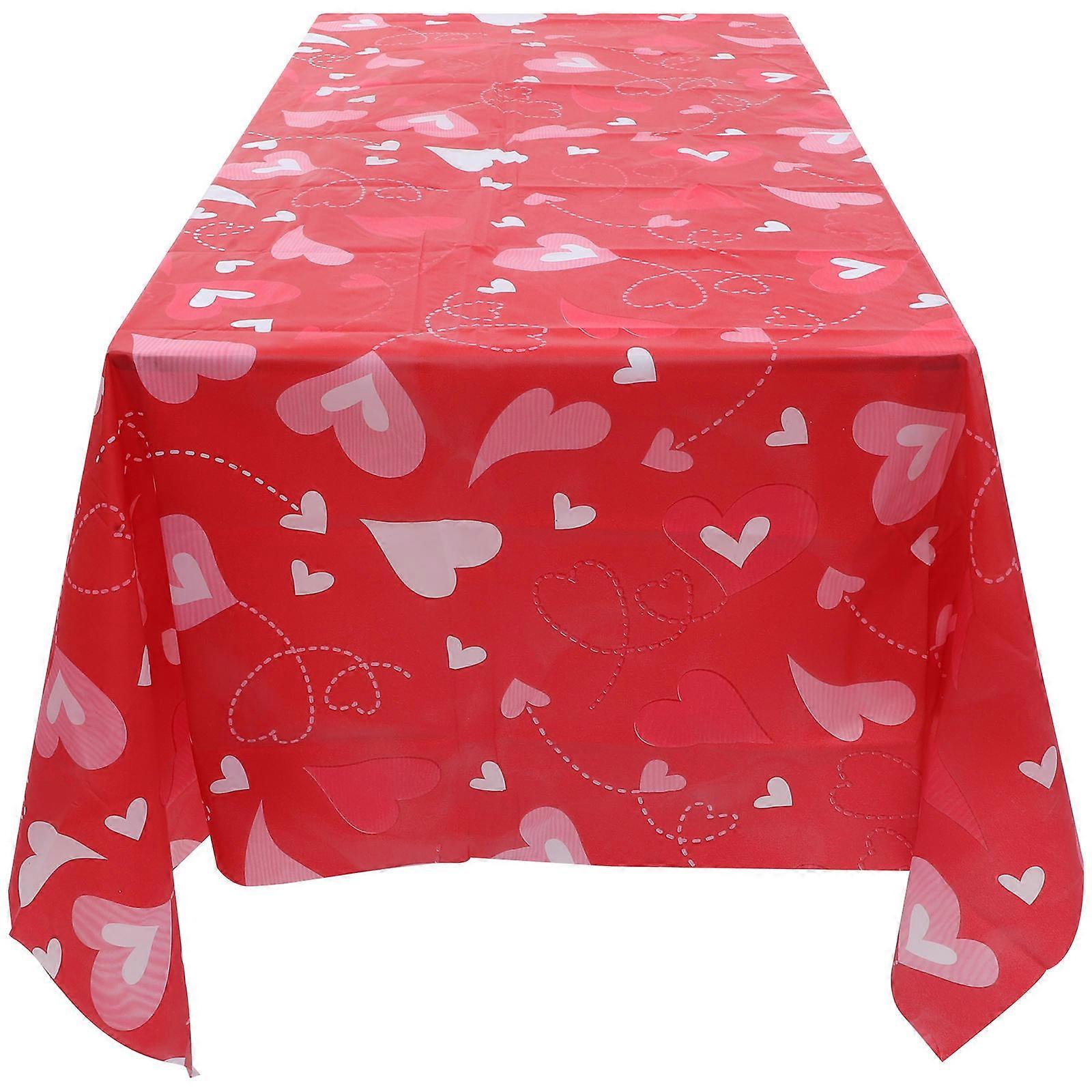Heart Tablecloth Decorative Plastic Table Cover for Valentine 2Pcs Red