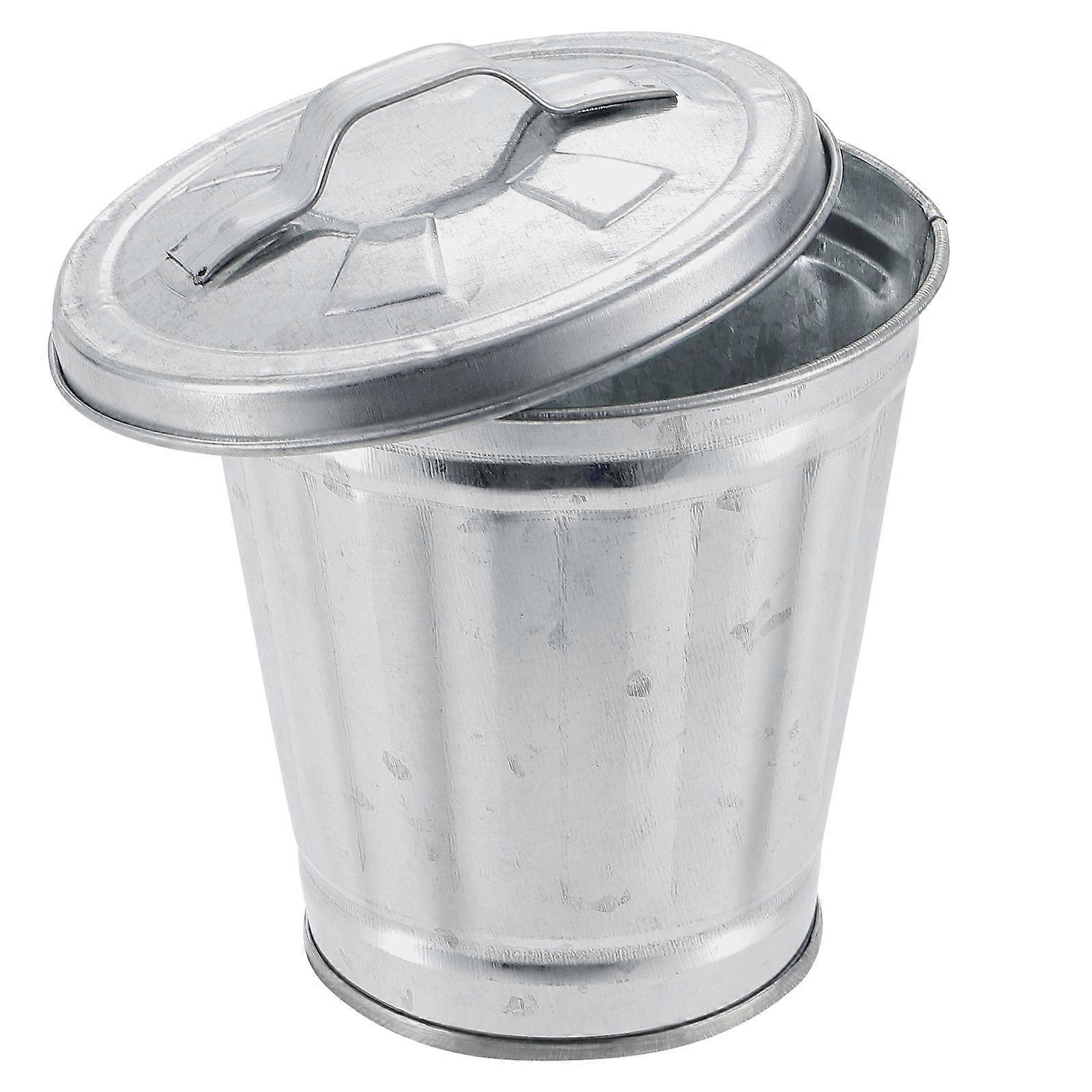 Silver Mini Waste Container Desktop Trash Can for Storage Metal