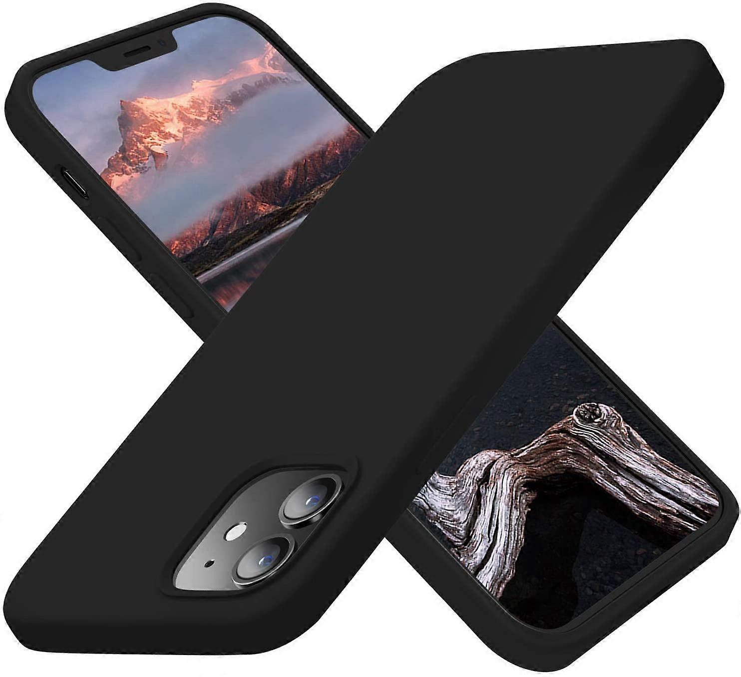 iPhone 12 & 12 Pro Compatible Silicone Shockproof Case, 6.1", Black, Soft Microfiber Lining