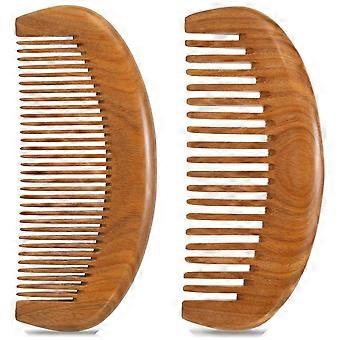 Lot de 2 peignes en bois, peigne à barbe pour hommes, peignes à cheveux pour femmes - Bois de santal vert
