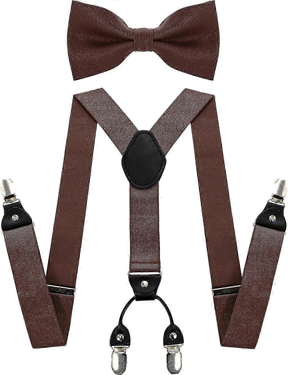 Solid Color Suspender and Silk Bow Tie Sets for Men