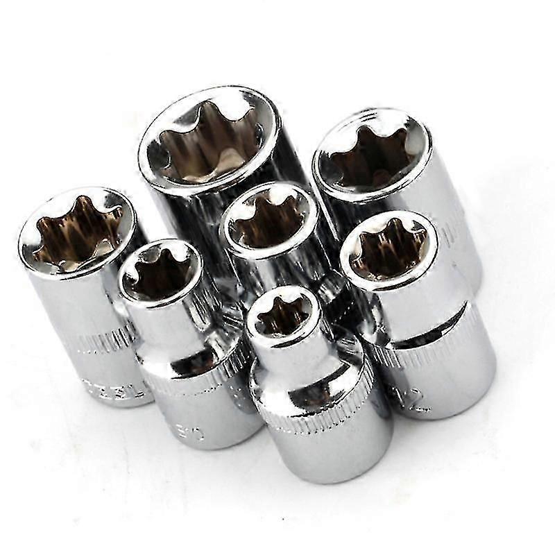 7pcs 3/8 Inch Star Torx Screwdriver Bit E Socket Wench Head Hand Tools Repair Kit E8 E10 E11 E12 E14 E16 E18 E20,x