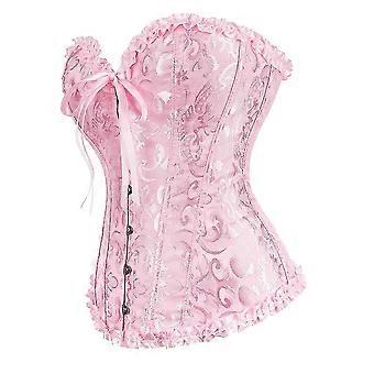 Women's Lace Up Boned Overbust Corset Bustier Lingerie Bodyshaper Top Princess corset -Pink