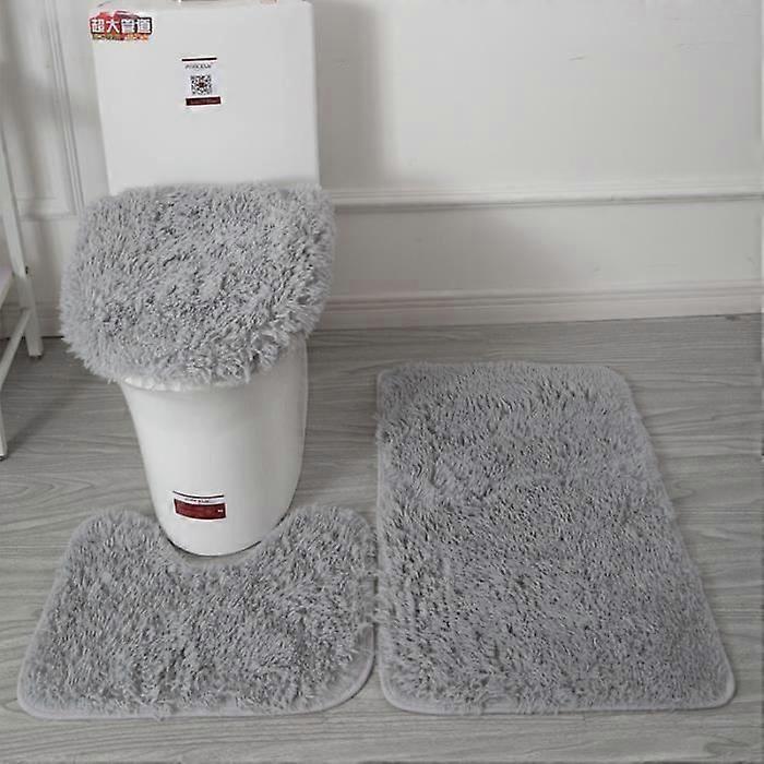 3PCS Absorbent Non-Slip Bath Mat - Grey - Oval - Plain