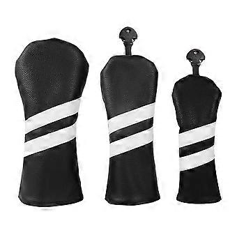 Leather Golf Covers Driver 1 3 5 Headcovers 3 Piece Set Black with White