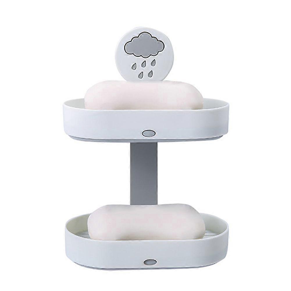 2-layer Cute Cloud Punch Free Soap Storage Box Draining Rack Bathroom Organizer