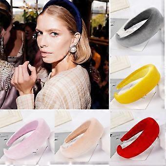 Solid Color Fashion Women Velvet Headwear Sponge Foam Soft Hair Hoop Headband Khaki