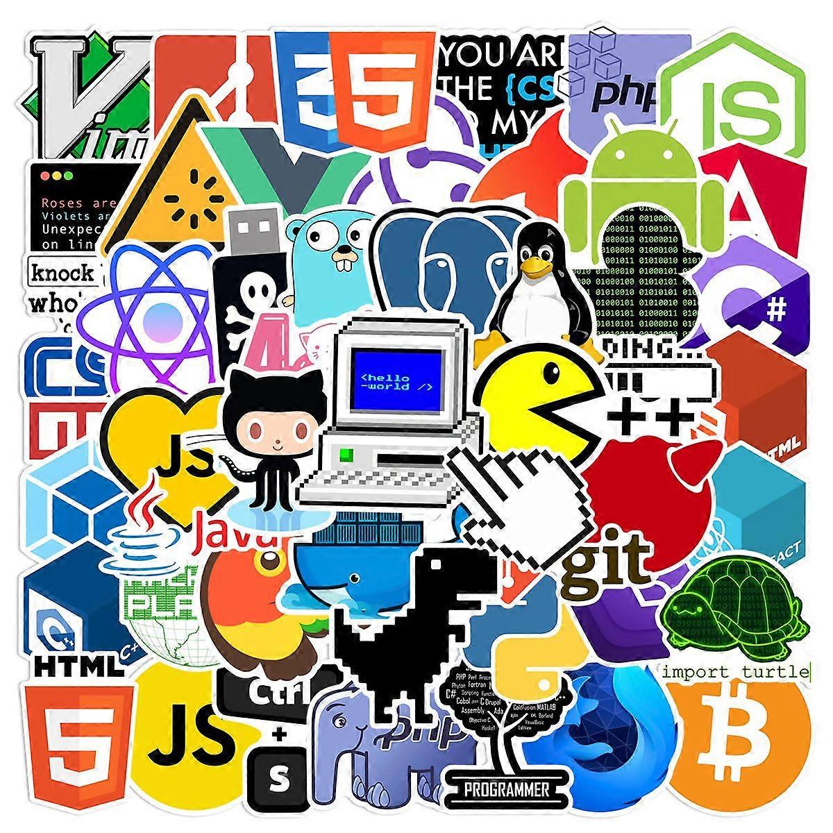 50 Pcs Programming & Coding Stickers, Vinyl Decals Featuring C Language, Java, Python, and Tech Icons | Waterproof Stickers for Laptop, Phone Case, Sk