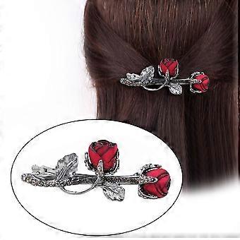 Modische Haarspange mit süßer Rose, Strasssteinen und Legierung, rosa