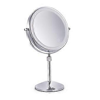 Double-SidedRound LED Luminous Makeup Mirror, Specification: Plane + 3 Times Magnification (8-inch Battery Model)