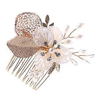 1 PC Elegancki grzebień do włosów Metalowy liść Kwiat Rhinestone Koraliki Perła Inkrustowana wkładka grzebień Akcesoria do włosów