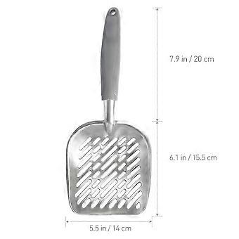 Metal Cat Litter Scoop for Pet Cleaning with Long Handle Grey
