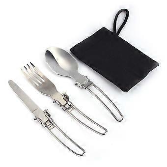 Stainless Steel Portable Camping Picnic Folding Cutlery Set Knife Fork Spoon Bag