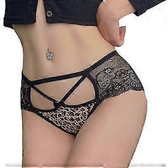 Leopardenmuster-Tanga mit kontrastierender Spitze, dreieckiger Schnitt, Cut-Outs, Schleife und Trägern, Modell 88177 L