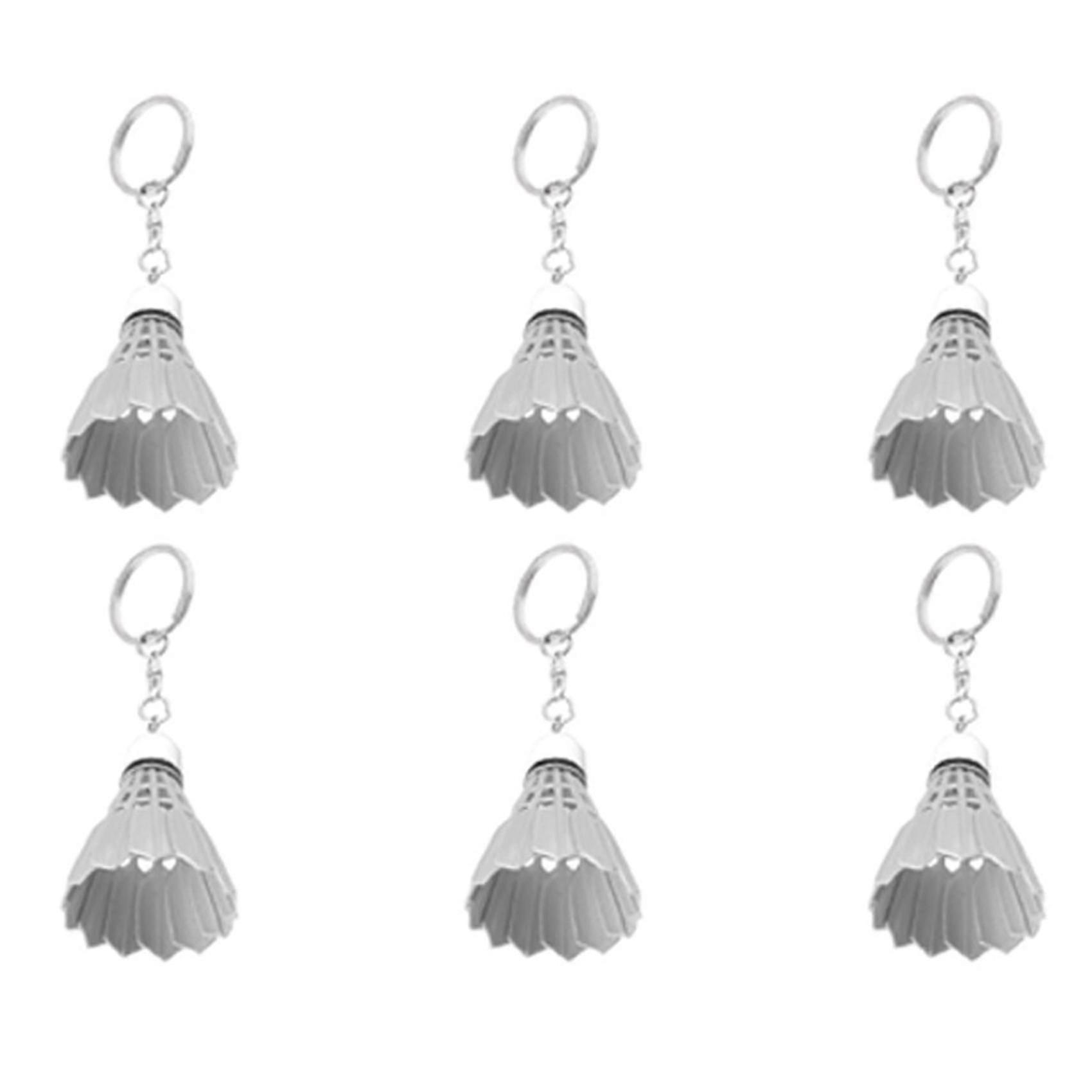 6X Keychain Handbag Split Ring Plastic Key Ring Badminton Decoration White