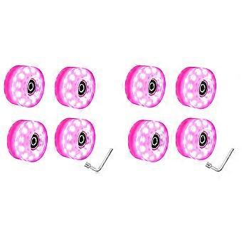 8 Roller Skate Wheels 58mm X 32mm Luminous Quad Roller Skateboard Wheels Outdoor Roller Skates Light Up Wheels Pink