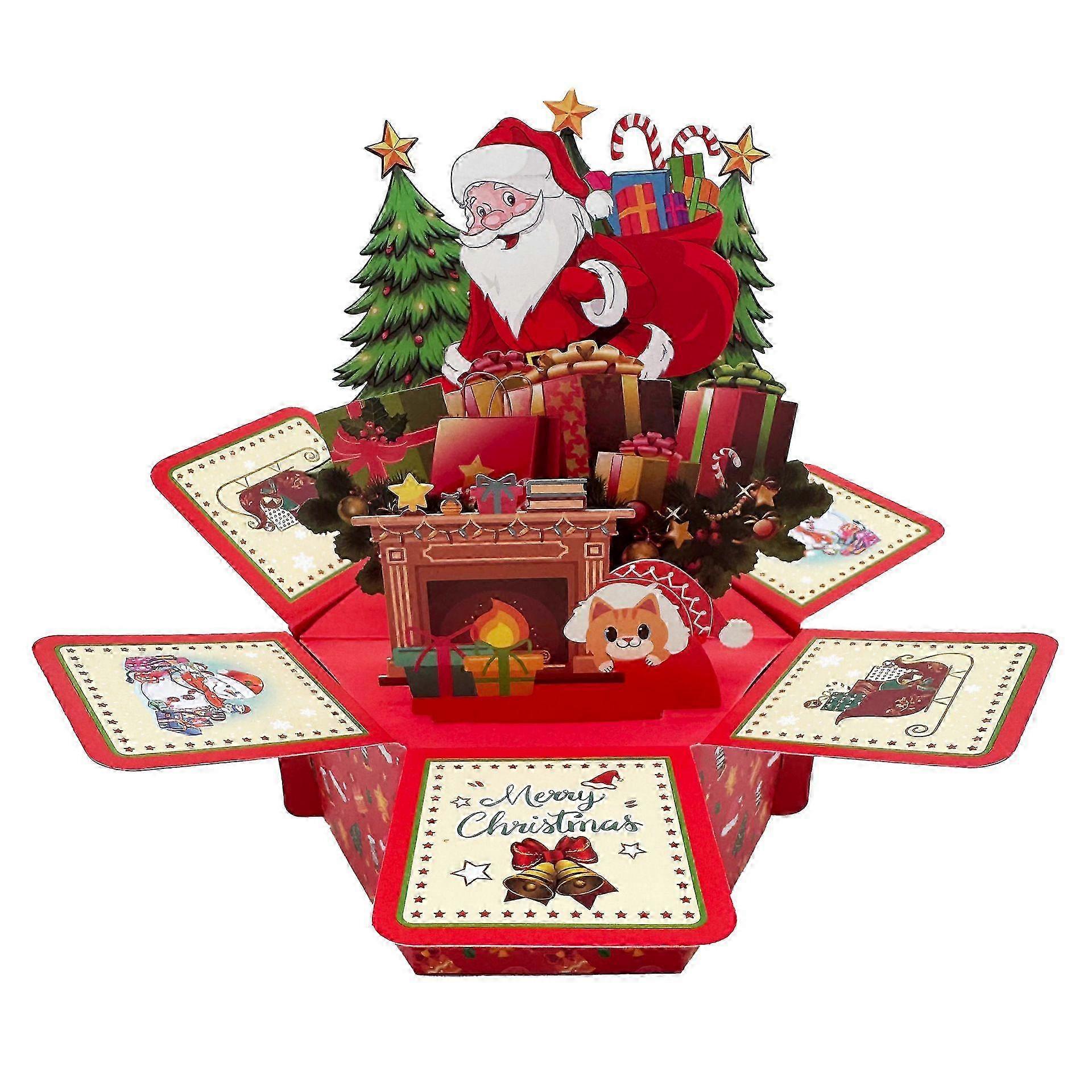Festive Hexagonal 3D Santa Greeting Card