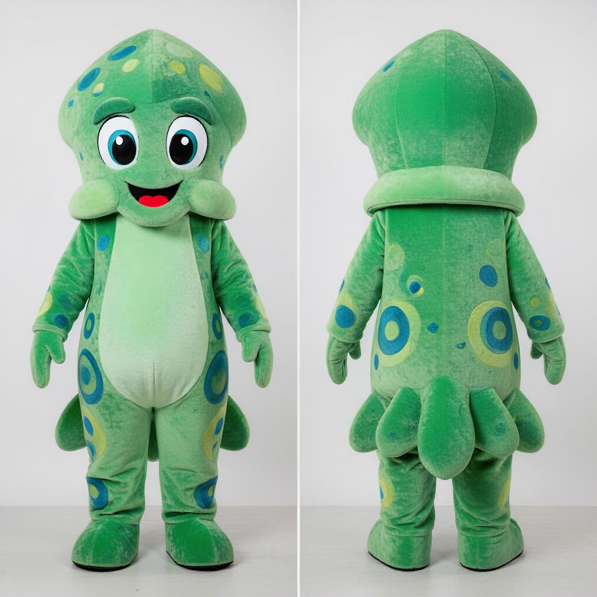 MASTICOT Emerald Green Smiling Squid Mascot