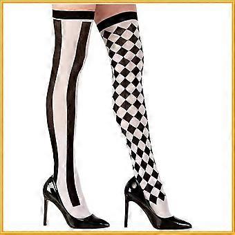 Clown Asymmetrical Striped Printed Over Knee Long Sock Halloween Thigh Highs Stockings Cosplay Costume Tights for Women