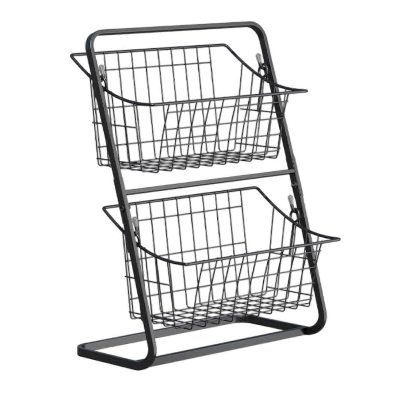 Two-Tier Storage Rack Space-Saving Countertop Rack with Wire Baskets Compact