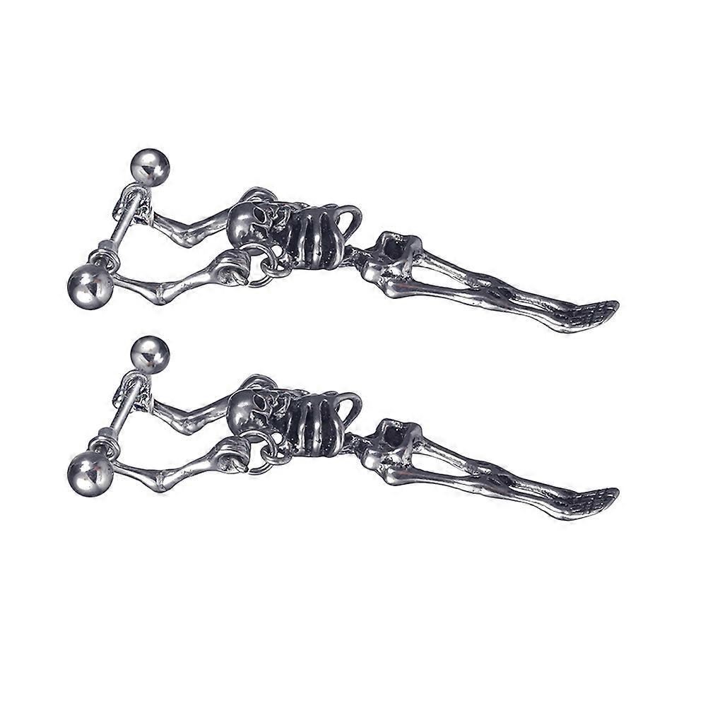 Skull Eardrop Metal Skeleton compatible with Decoration 2Pcs Silver
