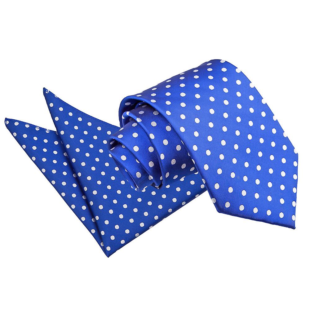 Royal Blue Polka Dot Classic Tie and Pocket Square Set