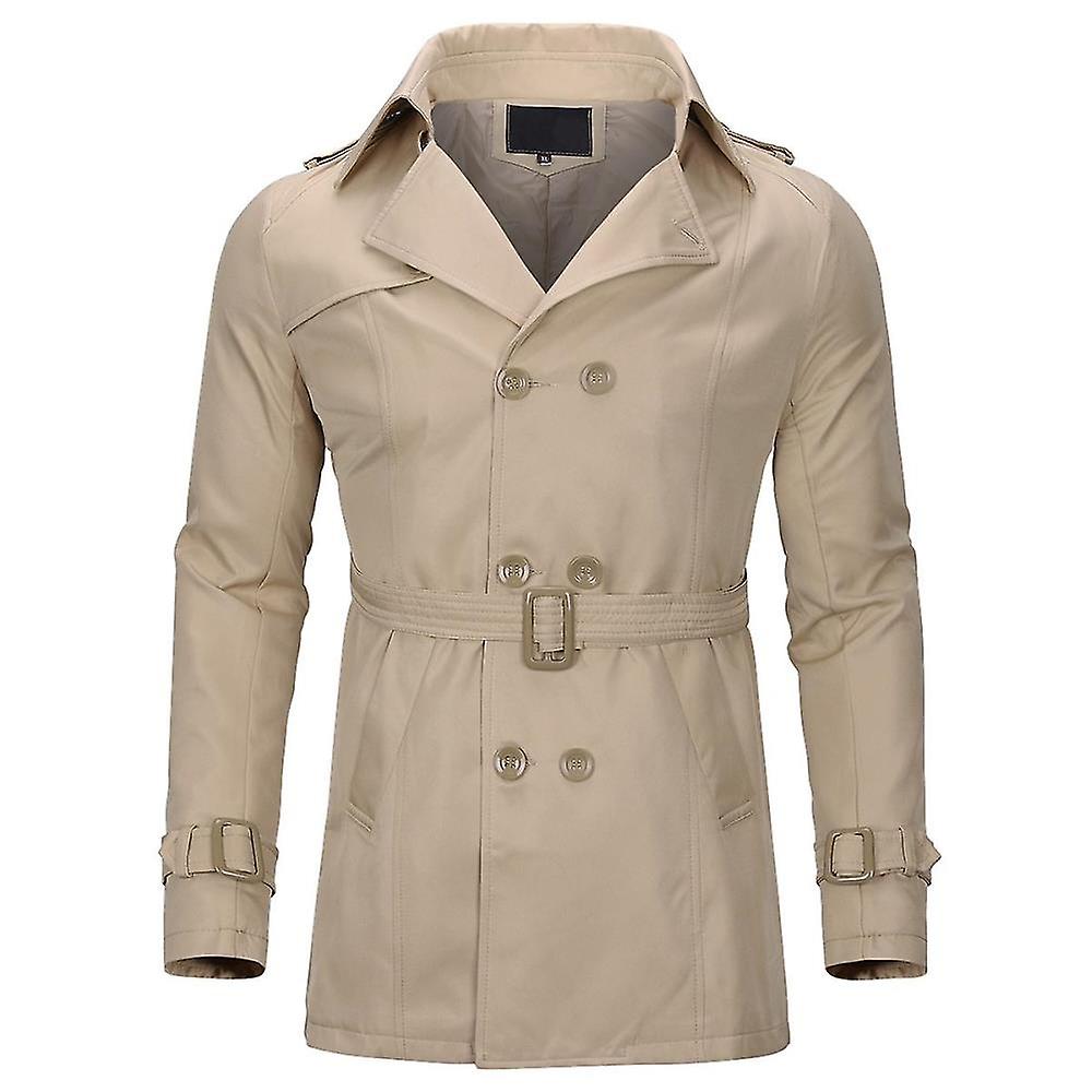 Heren Double-breasted Solid Revers Trench Coat